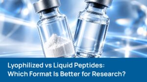 Lyophilized vs liquid peptides research guide banner - Researched Peptides