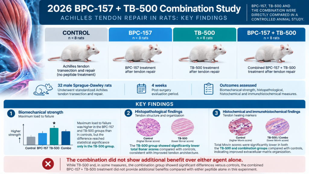 2026 BPC-157 and TB-500 rat Achilles tendon study comparing control, individual peptides and combination research groups