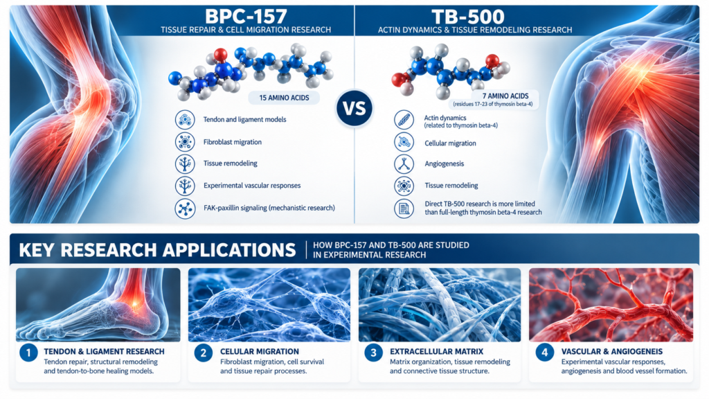 BPC-157 vs TB-500 research applications comparison infographic